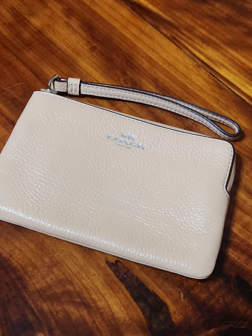 COACH Pebble Leather Purse Wristlet Bag Nude Pink Corner Zip Mini Pouch Clutch